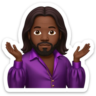 Barry White with long dark brown hair, dark plum silk outfit sticker