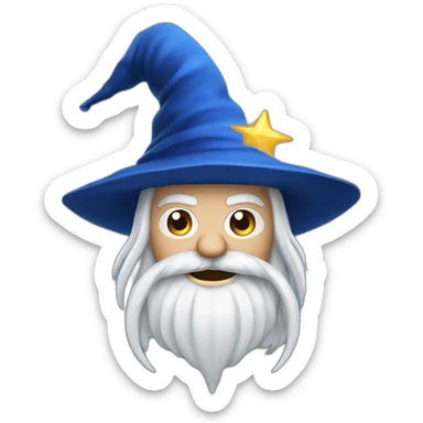 angry wizard with long white beard and dark blue pointed wizard hat with white stars and moons on the hat sticker