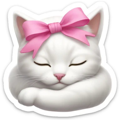 Cute sleeping white cat with a pink bow on its head sticker