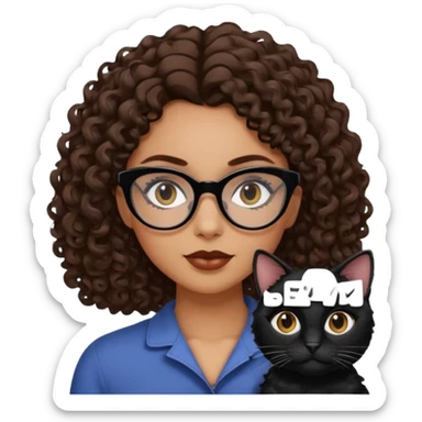 white girl with brown medium length curls and black cat-eye glasses sticker