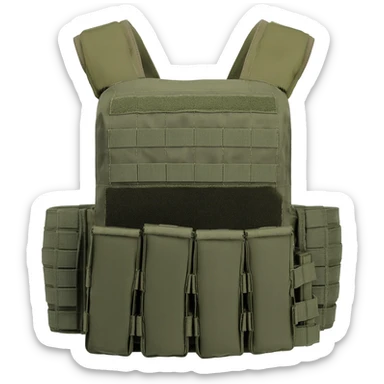 Green fatigue plate carrier with magazine pouch sticker