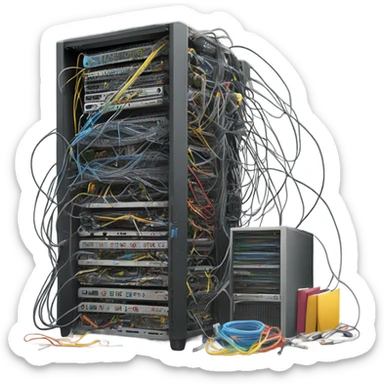 an untidy computer rack sticker