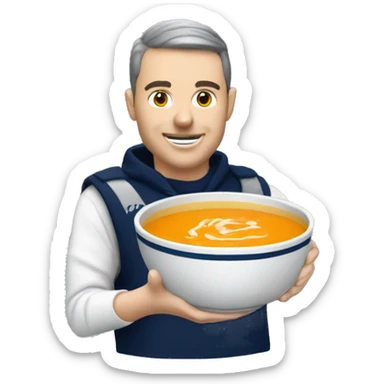 Penn state fan with a bowl of soup sticker