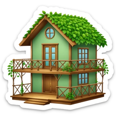 Beautifull Green house made with leaves, branches and a balcony  sticker