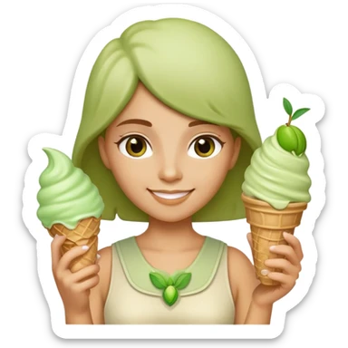 smiling Athena with green pistachio ice cream cone sticker