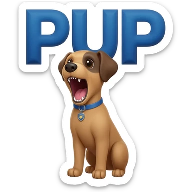 Small dangerous police puppy which is screaming the word "PUP" in big size sticker