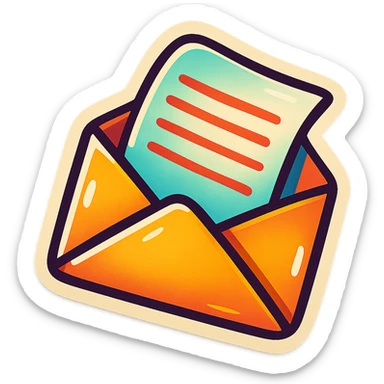 retro sticker style drawing of a classic envelope with a partially visible letter coming out, bold contours, stylized shadows and highlights, playful and vibrant look sticker