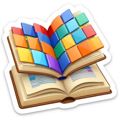 an open book with brightly colored tile samples sticker