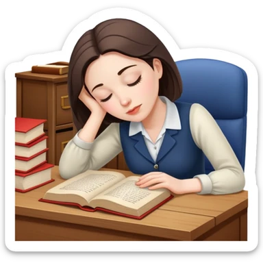 Woman teacher dozing off at desk with open book sticker