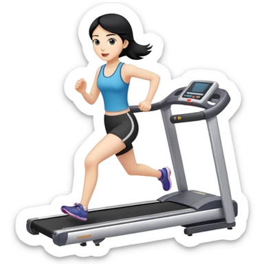Girl with black hair running on a treadmill  sticker