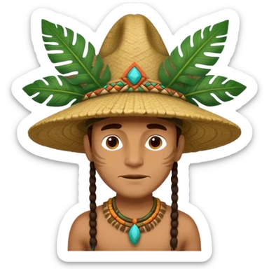 an man wearing a large leaf tribal hat sticker