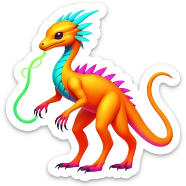 Exotic futuristic lush warm-colored neon Fakémon-creature (full body) sticker