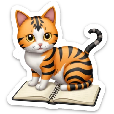 gatita con manchas negras atigradas viendo una libreta anillada sticker