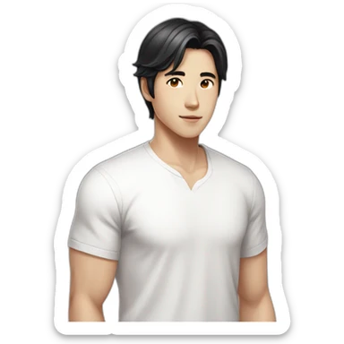 black medium length hair-white shirts-korean guy sticker