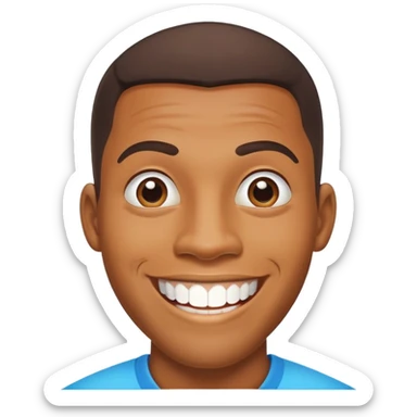 smiling black man with big teeth, standard male haircut, oval face, Rio de Janeiro theme, no glasses, carioca sticker