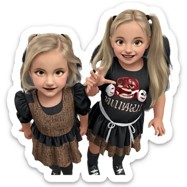 horror themed twin girls smile sticker