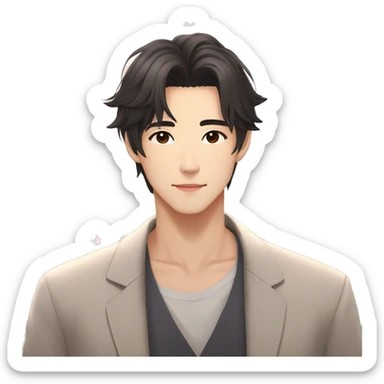 Gorgeous romantic Asian anime gentle man with blushing face aesthetic trending style outside sticker