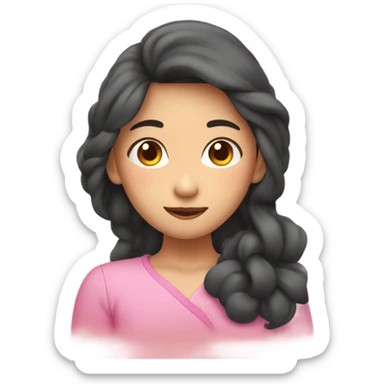 Asian girl tucking hair behind her ear with hearts around her sticker