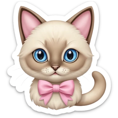 Fluffy cute Siamese cat wearing light pink coquette bow sticker