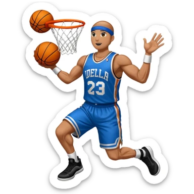 Cell from dragonball dunking a basketball wearing a custom jersey sticker