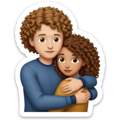 White guy with curly hair hugging a brown girl with curly hair  sticker