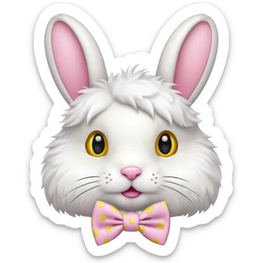 Fluffy rabbit with polka-dot yellow bow tie sticker