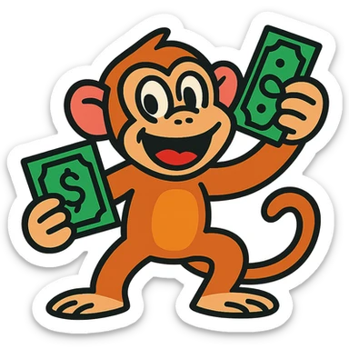 playful and expressive monkey holding money, fun and eye-catching style sticker