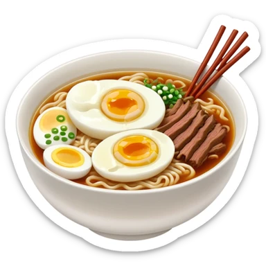 Ramen with shredded beef and chives and egg  sticker