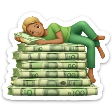 happy person napping on mattress of money sticker