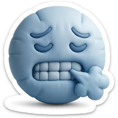 cold emoji with soft plush look, frosty breath, blue tones sticker