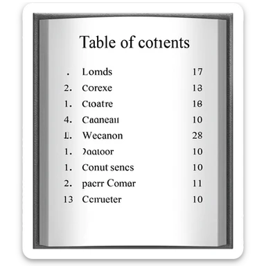 Table of Contents  in a page of the book sticker