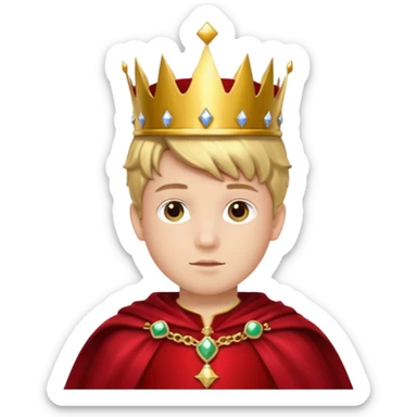 A young noble boy wearing a shiny gold crown and royal cape.
























 sticker