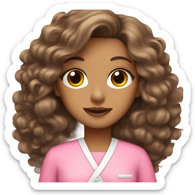 Long Brown haired Esthetician wearing pink  sticker