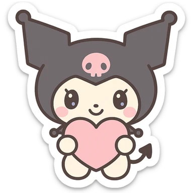 Kuromi holding a heart sticker