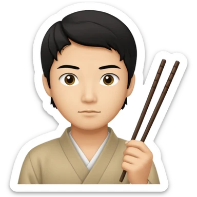 Asian man with really small eyes holding chopsticks sticker