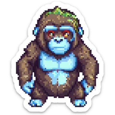 cute gorilla pixel art style sticker