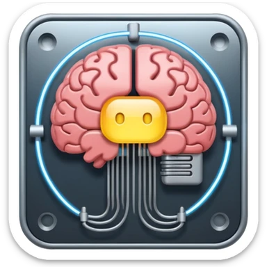 AI brain with electrodes in a 2D square sticker