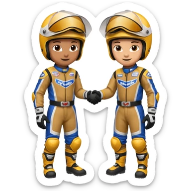 2 dirtbike racers in gear and gloves shaking hands sticker