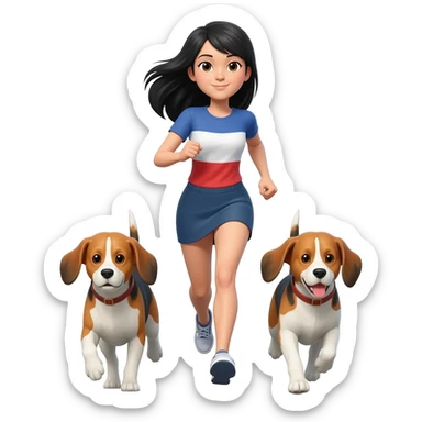 femme franco japonaise qui cours avec son beagles devant sticker