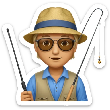 a man holding a fishing rod sticker