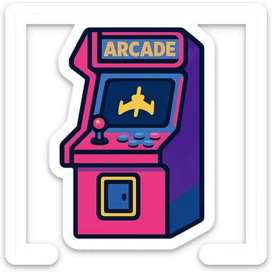 retro 80s style arcade game icon with neon colors sticker