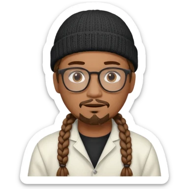 man with braids glasses beanie and goatee white clothes sticker