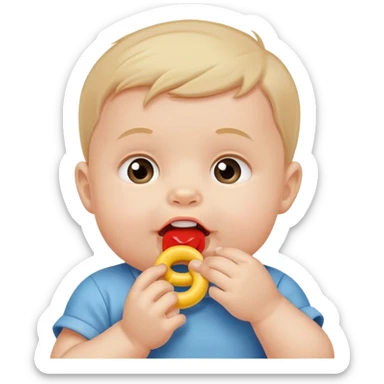 cute baby boy biting teething toy sticker