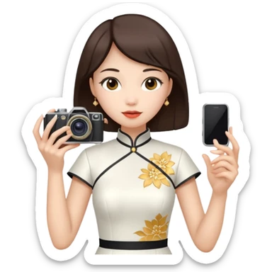 cheongsam ancient white fox with camera sticker
