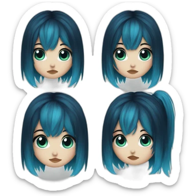 Side profile sad emo girl, black makeup, long choppy blue hair side bangs sticker