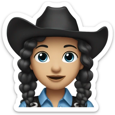 Blue eyes cowgirl, pale skin, black hair, black cowgirl hat sticker