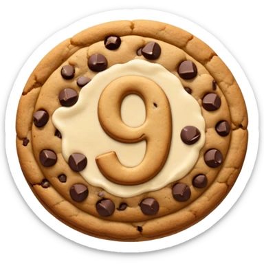 Chocolate chip cookie with a number 9 sticker