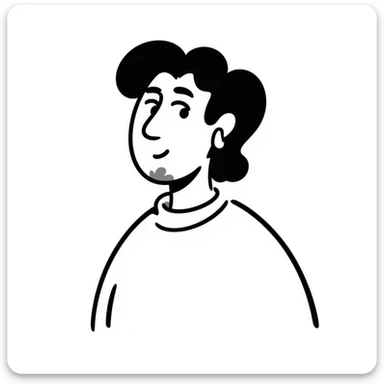 light skin man with a faded beard, wavy hair, and a mullet, wearing a t-shirt and AirPods, hand drawn doodle style sticker