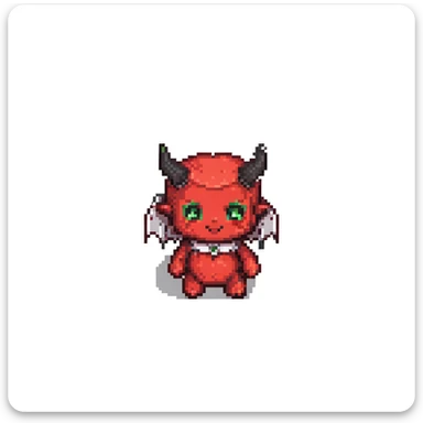 pixel art devil, small and chibi, black background sticker