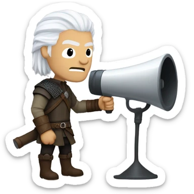 geralt of rivia speaking into the megaphone sticker